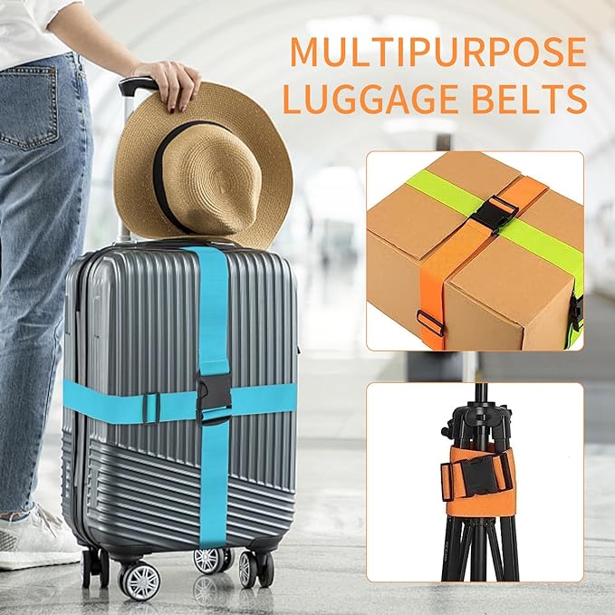 BILIONE 4 Pack Luggage Straps 79" Long Belts Keep Suitcase Secure While Traveling, TSA Approved Add a Bag Premium Accessory for Travel Bag Closure (4PCS Orange)