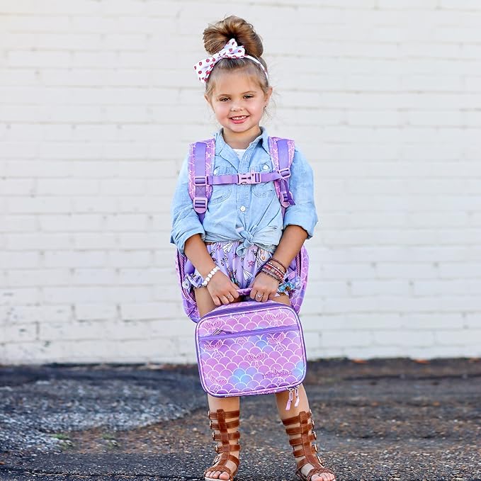 mibasies Girls Backpack 5-8: Lightweight Kids Backpacks for Girls - Girl Bookbag for Elementary School - Mermaid Tail Purple