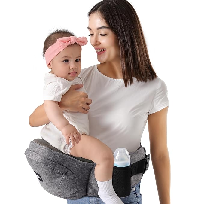 HKAI Baby Hip Carrier, Mom’s Choice Award Winner, Baby Carrier with Adjustable Waistband & Breathable Mesh, Ergonomic Carrier with Non-Slip Hip Seat Surface for Newborns & Toddlers, (Grey)