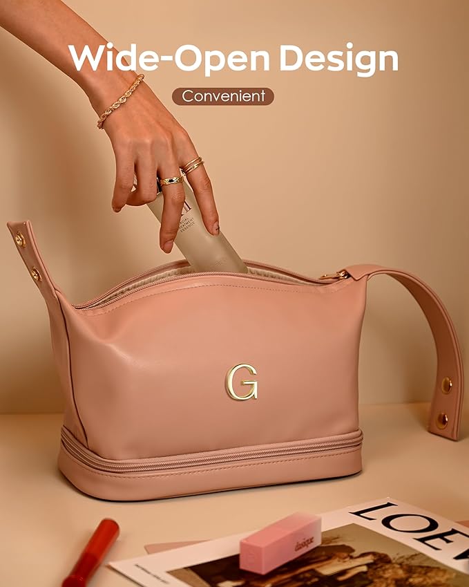 Personalized Gifts for Women, Personalized Makeup Bag with Handle, Initial Double Layer Cosmetic Bag with Makeup Brush Organizer, Travel Toiletry Bag, Birthday Gift for Friends Female Mom