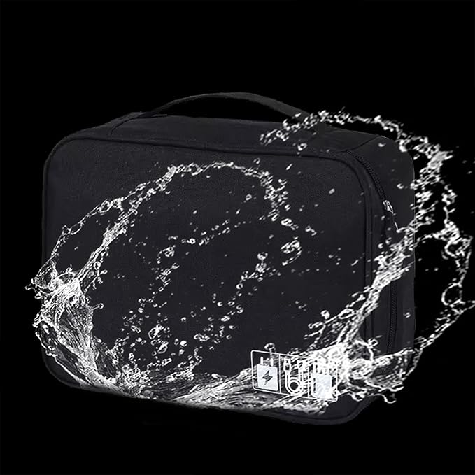 Cable Organizer bag for women or men,Electronic Accessories Carry Case Portable Waterproof Double Layers All-in-One Storage Bag for Cord, Charger, Phone, Earphone (Black)