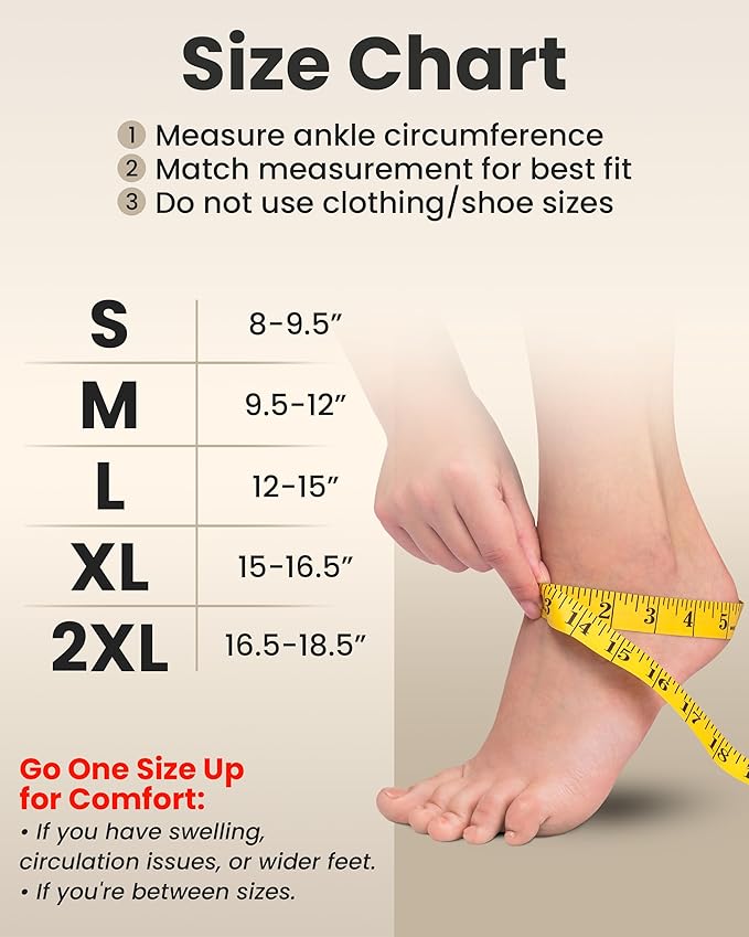 KEMFORD Ankle Compression Sleeve - Plantar Fasciitis Braces - Open Toe Compression Socks for Swelling, Sprain, Neuropathy, Foot Arch Support for Men and Women - 20-30mmhg, L, Beige