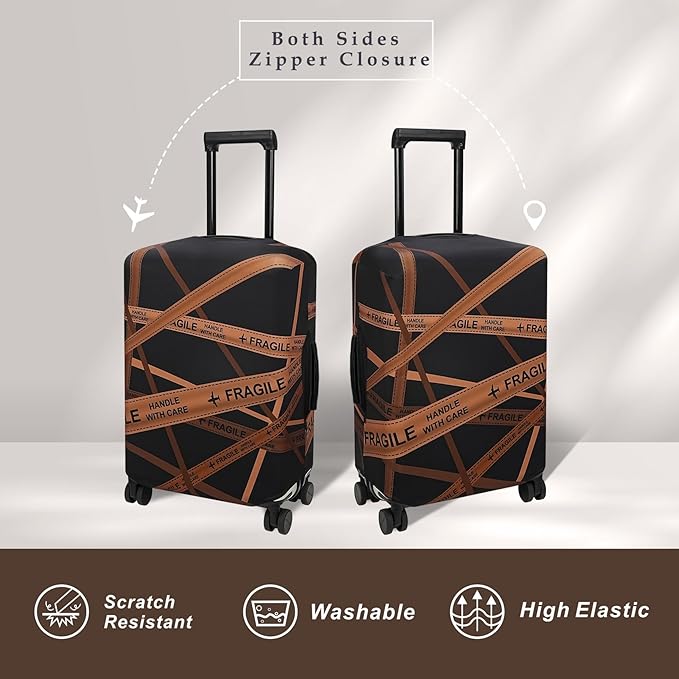 Explore Land Travel Luggage Cover Suitcase Protector Fits 18-22 Inch Case (Gold Fragile, S)