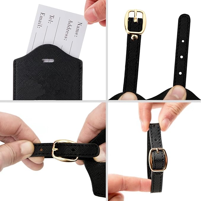 Luggage Tag PU Leather for Suitcase Baggage Handbag Travel Bag Label Suitcase Tag Label Tag w. Name Card & Privacy Cover (V)