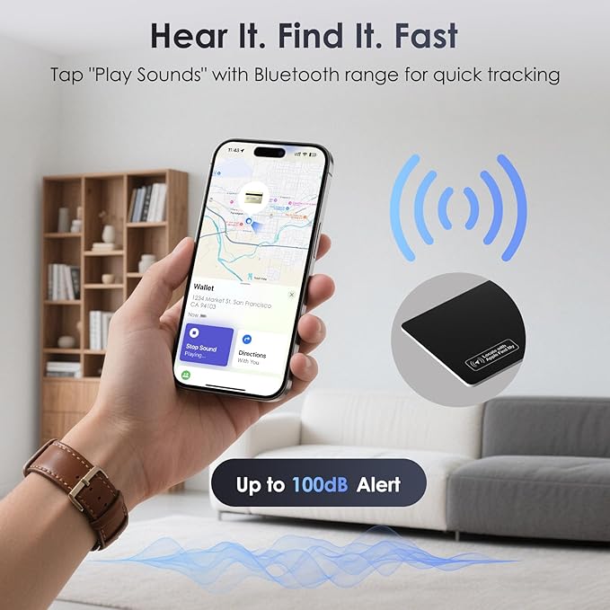 Wallet Tracker Card Air-Tag (iOS Only) - Work with Apple Find My, Bluetooth Tracker Smart Card Wallet Finder, 0.08in Slim, IP68 Waterproof, Item Locator for Luggage Tags, Passports, Purse