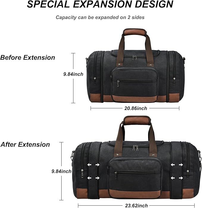 Litvyak Duffle Bag for Travel, 50L Canvas Travel Duffel Bags Overnight Weekend Gym Carry On Luggage Bag for Men & Women(Black)