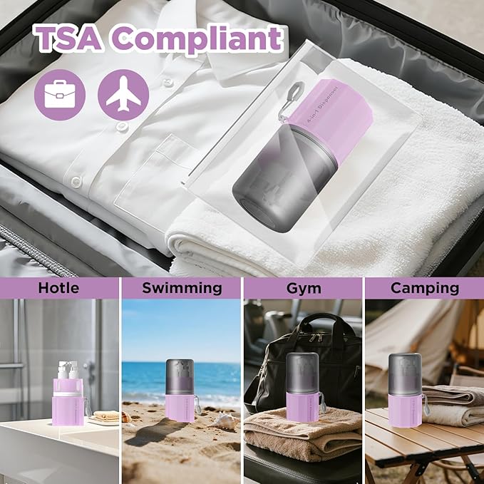 4 in 1 Travel Toiletry Containers,TSA Approved Refillable Travel Size Toiletries Bottles Set with Suction Cup for Smooth Walls - for Shampoo,Conditioner,Body Wash,Lotion.(Pink)