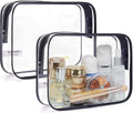 BAGSMART Clear Toiletry Bag, 2 Packs TSA Approved Water resistant Quart Size Travel Organizer, Airport Airline Travel Essential Carry On Makeup Cosmetic Bags for Women, Black