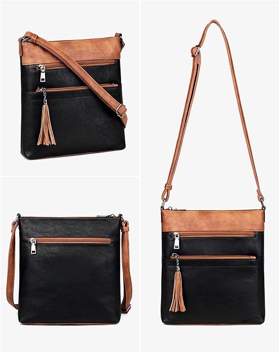 MASINTOR Crossbody Purses for Women, Multi Pocket Casual Crossbody Bag, Adjustable Strap Shoulder Bag with Tassel