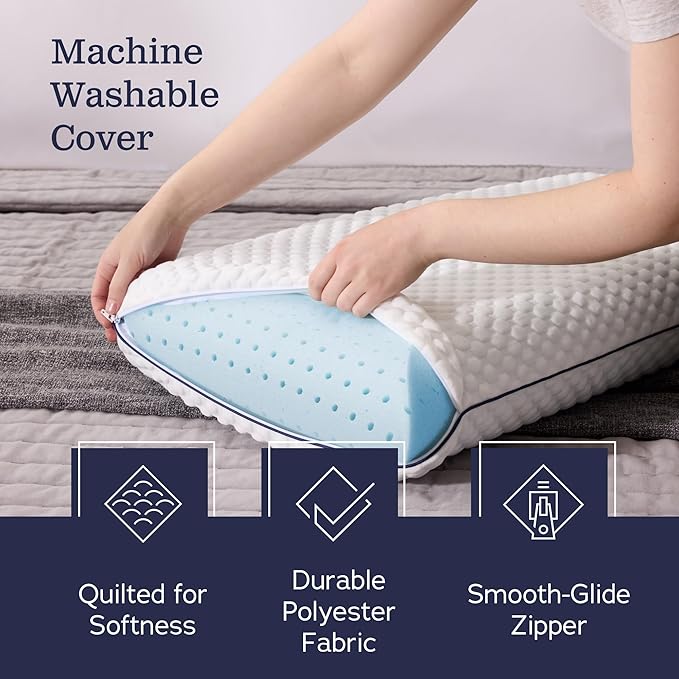 WEEKENDER Gel Queen Size-1-Pack-Medium Plush Feel-Neck and Shoulder Support-Side, Stomach, and Back Sleepers-Home, Hotel, & Hospital Essentials-CertiPur Certified Memory Foam Pillow, Blue