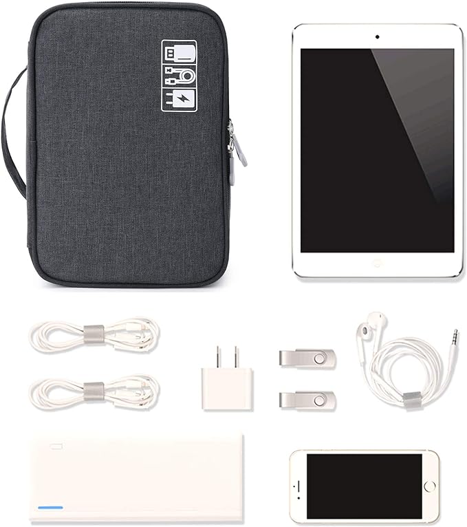MIRLEWAIY Travel Cords Organizer Case Double-Layer Electronic Accessories Carrying Bag for Charger Cables Adapter USB Sticks Leads Memory Cards, Black