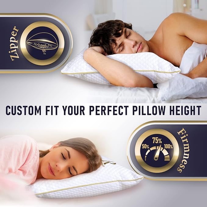 Royal Therapy King Size Pillows, Memory Foam Pillow - Shredded Foam, Hypoallergenic Bamboo-Derived Rayon Cover, CertiPUR-US Certified, Removable Cover, for All Sleep Positions, Neck Pain Relief
