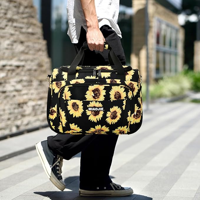 Underseat Carry On Luggage Lightweight Travel Tote Weekender Bag Overnight Duffle Bag for Travel, Travel Essentials Personal Item Travel Bag for Women and Men, Sunflower-16Inch
