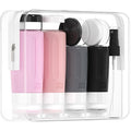 Morfone 16 Pack Silicone Travel Bottles Set for Toiletries TSA Approved Travel Containers Leakproof Squeezable Refillable Accessories 2oz 3oz for Shampoo Conditioner Lotion Liquids (Black Pink)
