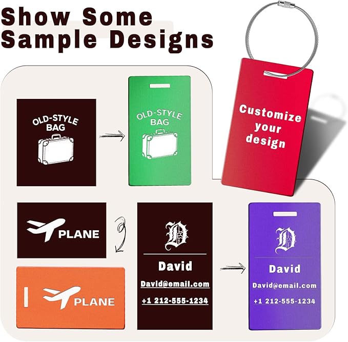 4PCS Personalized Luggage Tags for Travel Durable Aluminium Luggage Tags for Suitcases Custom Bag Tags for Backpacks Heavy Duty Personalized Name Tags for Birthday Gifts (Small,Yellow)