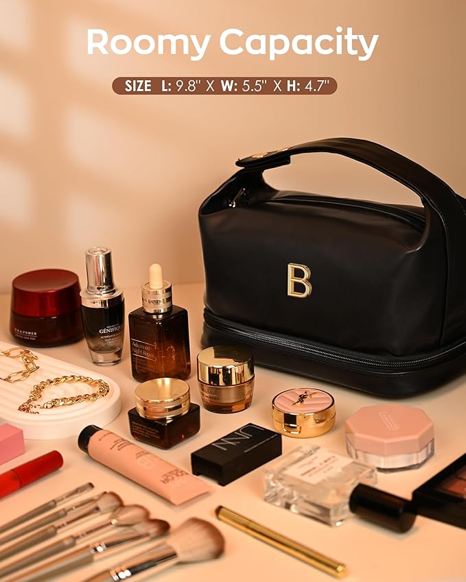 Personalized Teen Girl Gifts, Personalized Makeup Bag with Handle, IGifts for Young Women Cosmetic Bag with Makeup Brush Organizer, PU Leather Travel Toiletry Bag, Gifts for Friends Female