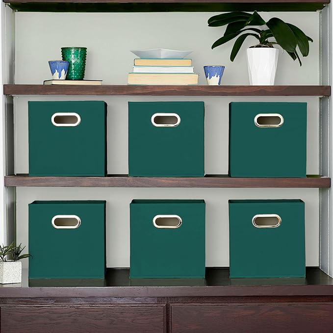 Household Essentials 6 ct Open Fabric Cube Storage Bins, Forest Green