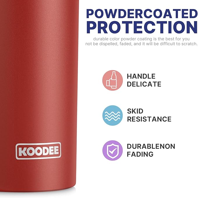 koodee Coffee Tumbler 20 oz Stainless Steel Double Wall Vacuum Insulated Skinny Tumbler with Lid and Straw, Beach Cup for Women and Girls(Canyon Red)