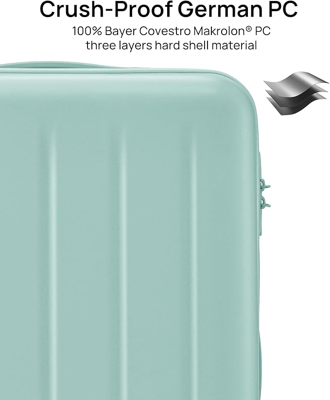 Trunk Luggage 22 Inch, Small Checked Luggage with Double Spinner Wheels, Dry Wet Separate Design, PC Hard Case Suitcase, Lightweight Travel Luggage, TSA Approved (Mint Green, Danube)