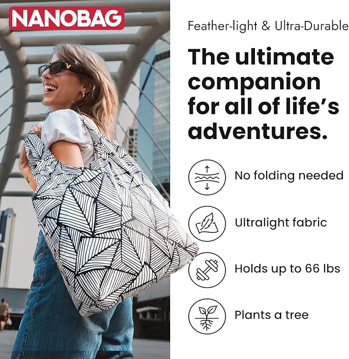 Nanobag Ultra-Lightweight Foldable Tote for Women & Men, Reusable Grocery & Travel Bag, Packable Collapsible Compact Market Essential (Standard Neon Flowers)
