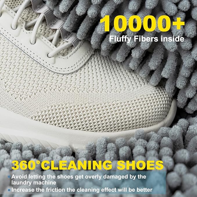 Shoe Washing Machine Bag – 360° Deep Clean Sneaker Laundry Bag with Cleaning Fibers and Zipper, Reusable Shoe Bag for Washing Machine, 2 Pack