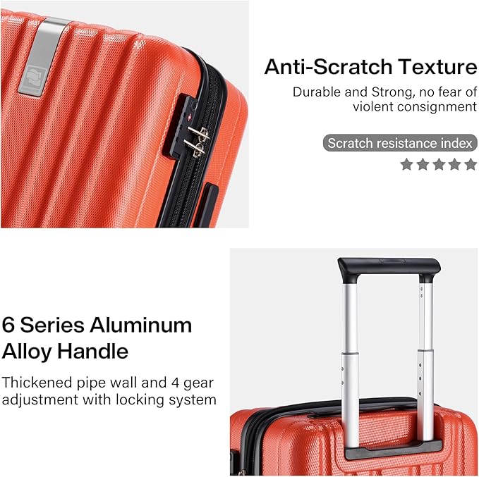 Hanke 20 Inch Expandable Carry on Luggage 22x14x9 Airline Approved Lightweight PC Hard Shell Suitcases with Wheels Tsa Luggage Rolling Suitcase Travel Luggage Bag for Weekender(Orange)