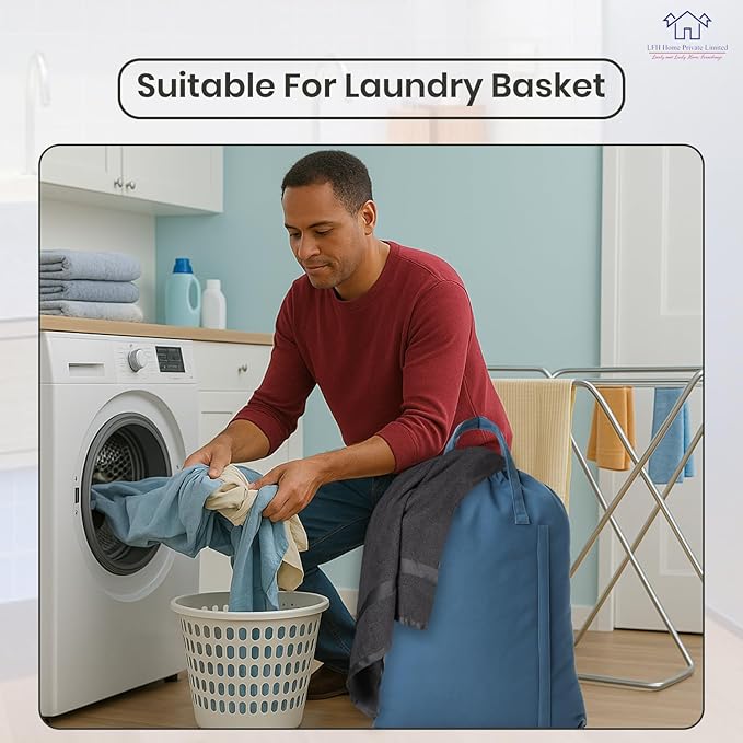 LFH Home Cotton Canvas Large Laundry Bag with Handle, Heavy Duty Drawstring Closure Washable Laundry Bags, School Travel, Home, Hotel, College Dorm, Organizer Sack, Toys Clothes 28x40-Sky Blue