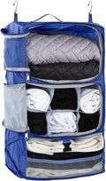 TABITORA Travel Portable Hanging Shelves Closet Organizer Packing Luggage Organizer and Storage with Multifunctional and Foldable Invisible Compartment,Lightweight,for Suitcase, RV,Closet…Blue,XL