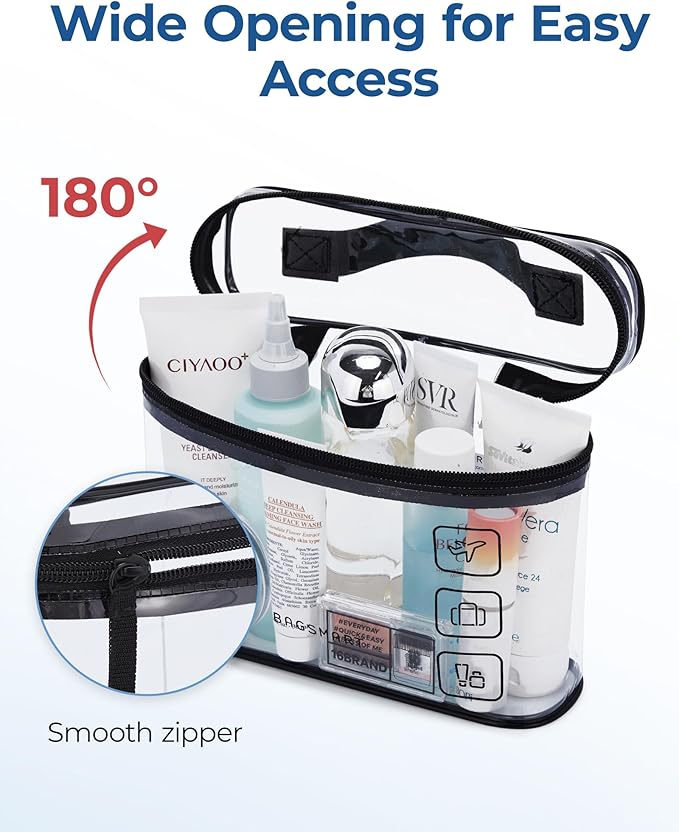 BAGSMART TSA Approved Toiletry Bag, 3 Pack Clear Makeup Cosmetic Bag Organizer, Quart Size Travel Bag for Toiletries, Carry-on Travel Accessories Essentials, Gray-3pcs