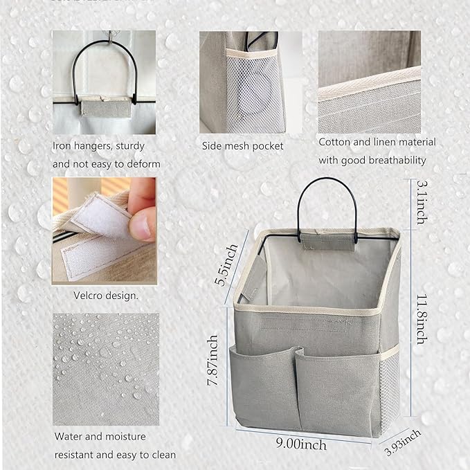 Wall Hanging Storage Bag,Wall Hanging Organizer bags with Pockets, Wall organizer Storage for Dormitory Bathroom Bedroom Kitchen (Grey1)