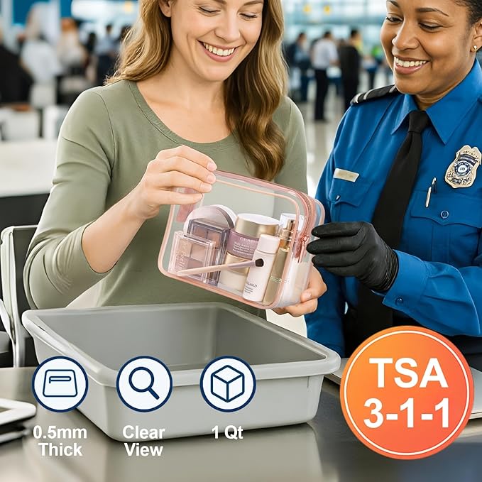 PACKISM TSA Approved Toiletry Bag - 3 Pack Upgrade Color-Edged Clear Makeup Bag, Clear Toiletry Bag For Traveling Fits Various Storage Needs, Pink