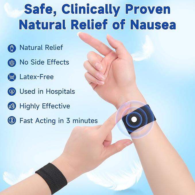 LYJEE 5 Pairs Motion Sickness Bands, Nausea Wristbands for Car Sickness, Relief Wristbans for Mornig Sea Flying Travel