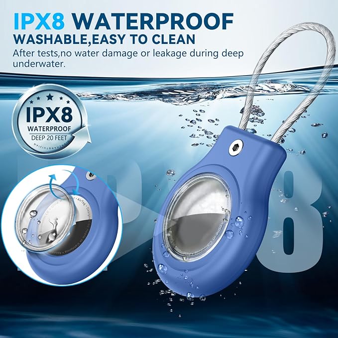 Waterproof Airtag Holder,4 Pack Airtag Case with Secure Lock,Airtags Keychain for Apple Airtag,Anti-Lost Protective Case Air tag Accessories for GPS Tracker Luggage,Bag,Key,Pet-Blue/Blue/Green/Green