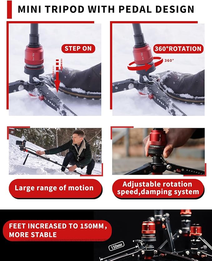 IFOOTAGE 71”Carbon Fiber Monopod with Feet Cobra 3 Monopod C180F-P,Pedal Base Tripod CB3 Base-P Low Profile,for Sony,Nikon,DSLR,Max.Payload 17.64lb/8KG