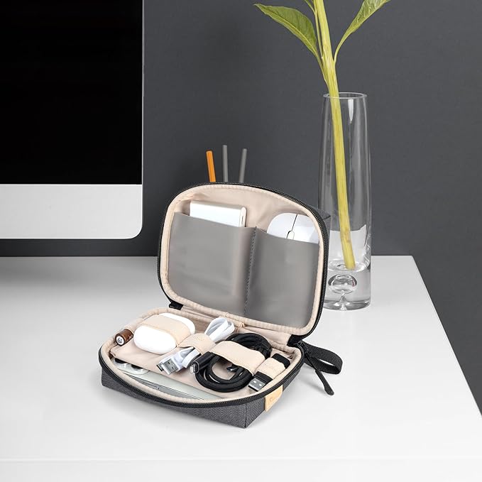 Electronics Organizer Cord Organizer Travel, Small Tech Bag for Cords, Chargers, Power Bank, Earbuds – Portable Cable Pouch for Office, Business Trip, Commute – Water & Scratch-Resistant