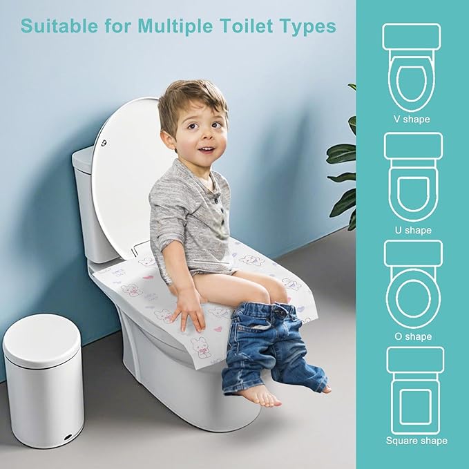5 Packs Toddler Toilet Seat Covers Disposable, Disposable Toilet Seat Covers for Travel Waterproof Non-Woven, Travel Essentials for Kids Toddlers Potty Training (Individual Package)