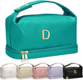 Letter Gifts for Women Birthday, Monogrammed Makeup Bag with Handle, Initial Double Layer Cosmetic Bag with Makeup Brush Organizer, Cute Cosmetic Pouch for Women, Gift for Friends Female Mom