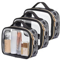 PACKISM TSA Approved Toiletry Bag - 180° Large Opening Clear Makeup Bags with Handle, Easily Access, Floral Texture Lace Clear Toiletry Bags for Traveling, Thick 0.5 mm No Smell, Black