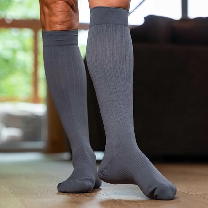 Medical Grade Compression Socks for Men & Women 15-20 mmHg by OrthoSleeve (Purple w/Stripes, Medium)