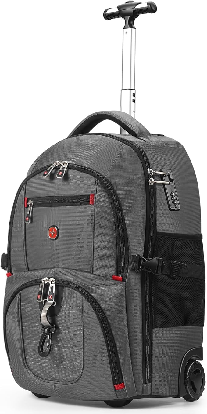 star cloud 21x14x9 Rolling Backpack with Wheels - Water-Resistant, 17.3" Laptop Compartment, Ideal Carry-On for Overnight Travel, College, Work - Wheeled Business Backpack for Adults