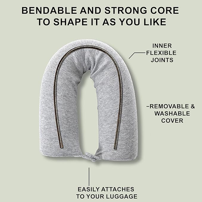Dot&Dot Twist Memory Foam Travel Pillow for Airplanes - Travel Neck Pillow for Sleeping - Airplane Pillow for Neck Support, Chin, Lumbar and Leg - Adjustable, Bendable Neck Roll Pillow