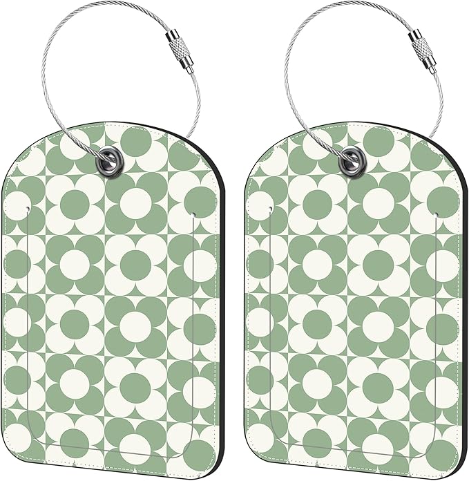 2 Pack Cute Luggage Tag for Suitcases Vintage Groovy Flowers Leather Luggage Tags with Stainless Steel Loop Privacy Flap Name Tags,Men and Women Travel Bag Suitcase Tags