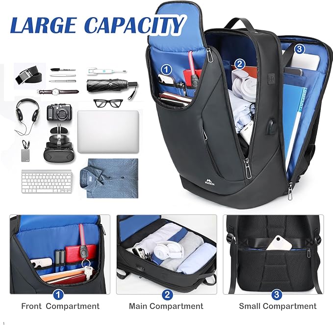 MATEIN Waterproof Laptop Backpack 17 Inch, Anti Theft Business Backpack with Lock & USB Charging Port, Large TSA Tech Backpacks College Computer Back Pack Gifts for Men Women Work Office Travel, Black