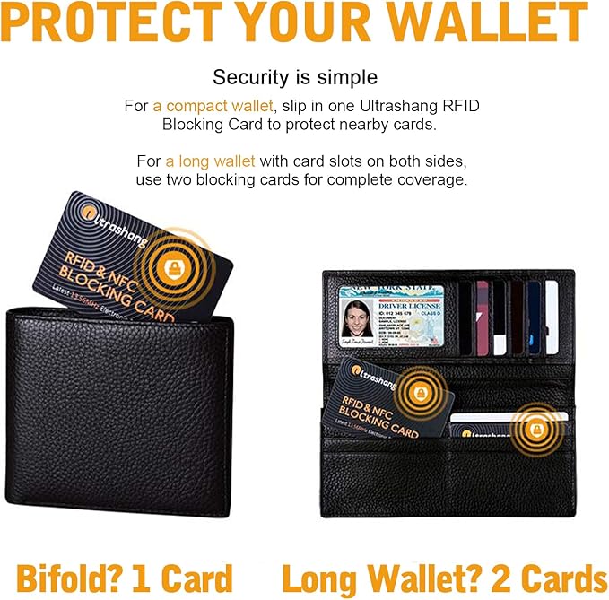 Ultrashang 2Pcs RFID Blocking Card, Fuss-free Protection for Entire Wallet Shield, Credit Card Protector NFC Bank Debit Blocker, Identity Theft Prevention for Passport Travel Security (Ver. 2.0)