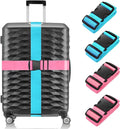 BILIONE 4 Pack Luggage Straps 79" Long Belts Keep Suitcase Secure While Traveling, TSA Approved Add a Bag Premium Accessory for Travel Bag Closure (2PCS Blue + 2PCS Rose Pink)