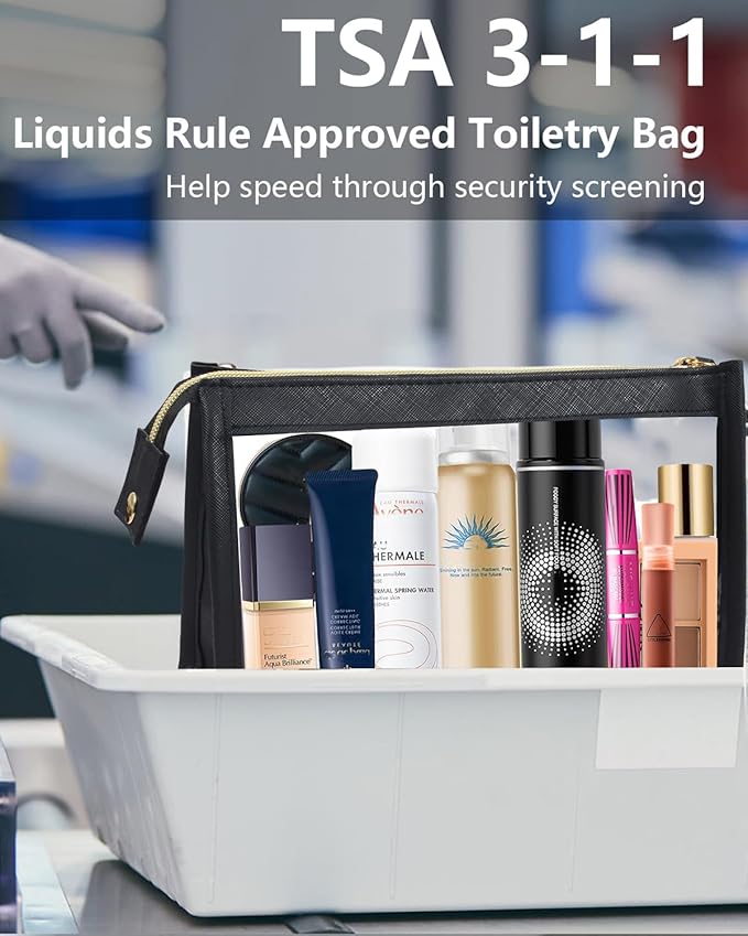 2 Pack Clear Makeup Bag Set Travel Cosmetic Case TSA Approved Toiletry Bag with Zipper Small Make Up Bags for Women Cute Waterproof Carry-on Travel Organizer Car Organizer Bag