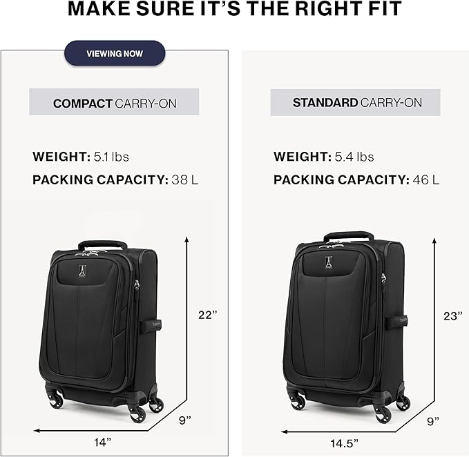 Travelpro Maxlite 5 Softside Expandable Carry on Luggage with 4 Spinner Wheels, Lightweight Suitcase, Men and Women, Ensign Blue, Compact Carry-on 20-Inch