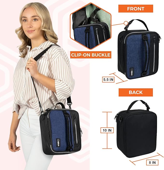 opux Insulated Lunch Box for Men Women Adult, Compact Lunch Bag for Kids Boy Girl Teen, Soft Lunch Cooler Bag for Work School, Leakproof Lunchbox Lunch Pail with Clip-on Buckle, Heather Navy