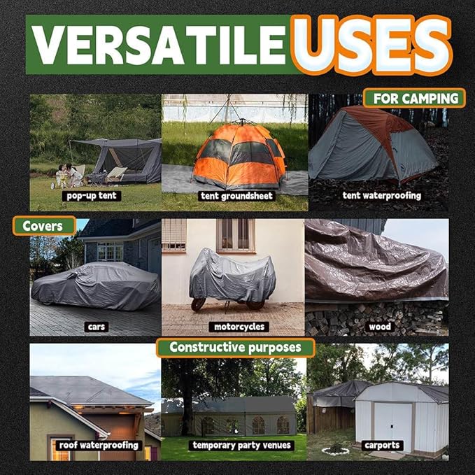RAINDEWAY Tarps Heavy Duty Waterproof 12x20 Feet, 10Mil Multipurpose Poly Tarp Cover with Metal Grommets,Silver/Brown Tarp Finished Size,for Carport，Boats，Camping