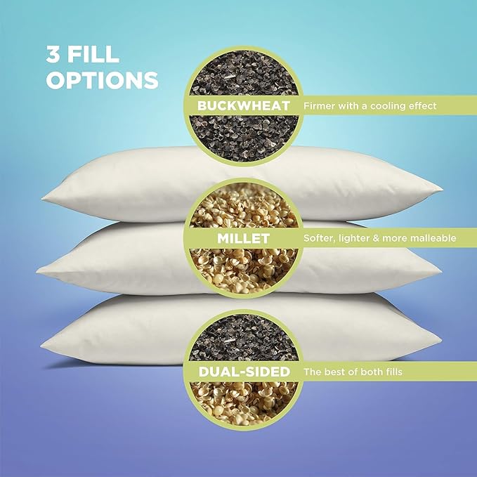 Bean Products 13" x 18" Travel Bed Pillow for Sleeping – Organic Millet Fill with Organic Cotton Fabric, Soft Toddler Head Pillow – Eco-Friendly, Breathable, and Durable Sleep Aid, Made in The USA